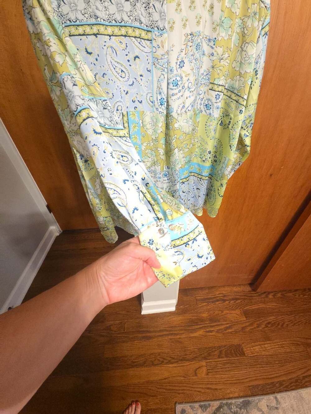 Zara Satin Paisley Patchwork Boho Chic Long Sleeve Button Down Shirt, size XXL - Picture 8 of 8